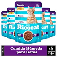 Pack x5 Comida Húmeda para Gato Ricocat Filetitos Atún 85gr